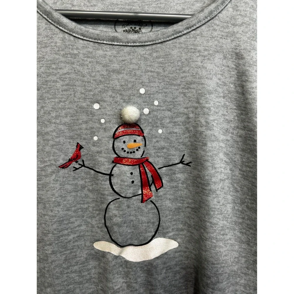 Laura Ashley Womens Gray Snowman Cardinal Long Sleeve Pajama‎ Top Shirt Large
